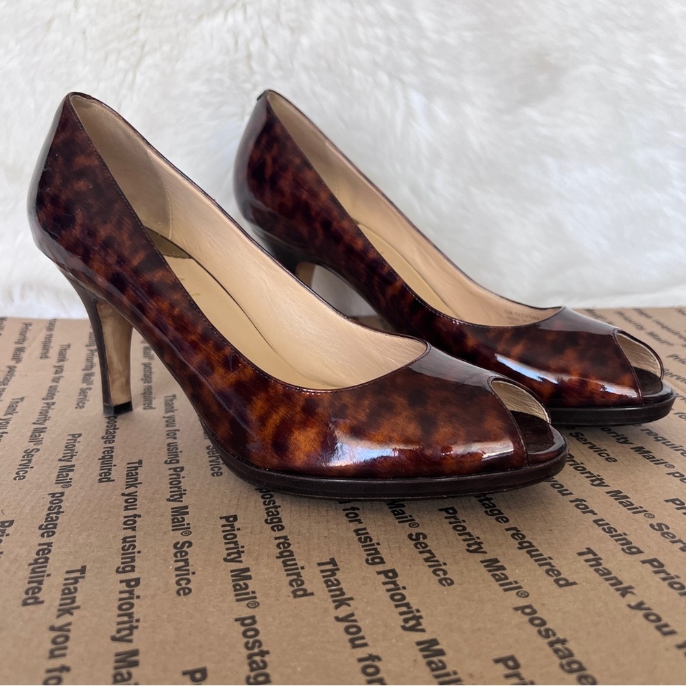 Leopard  P'Nike Air' PEEP TOE Pump 3” Heels Patent Leather Tortoise Brown 10.5 B